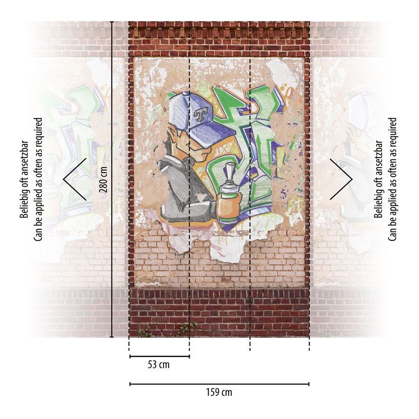 Graffiti Künstler mit Sprühdose an Backsteinwand