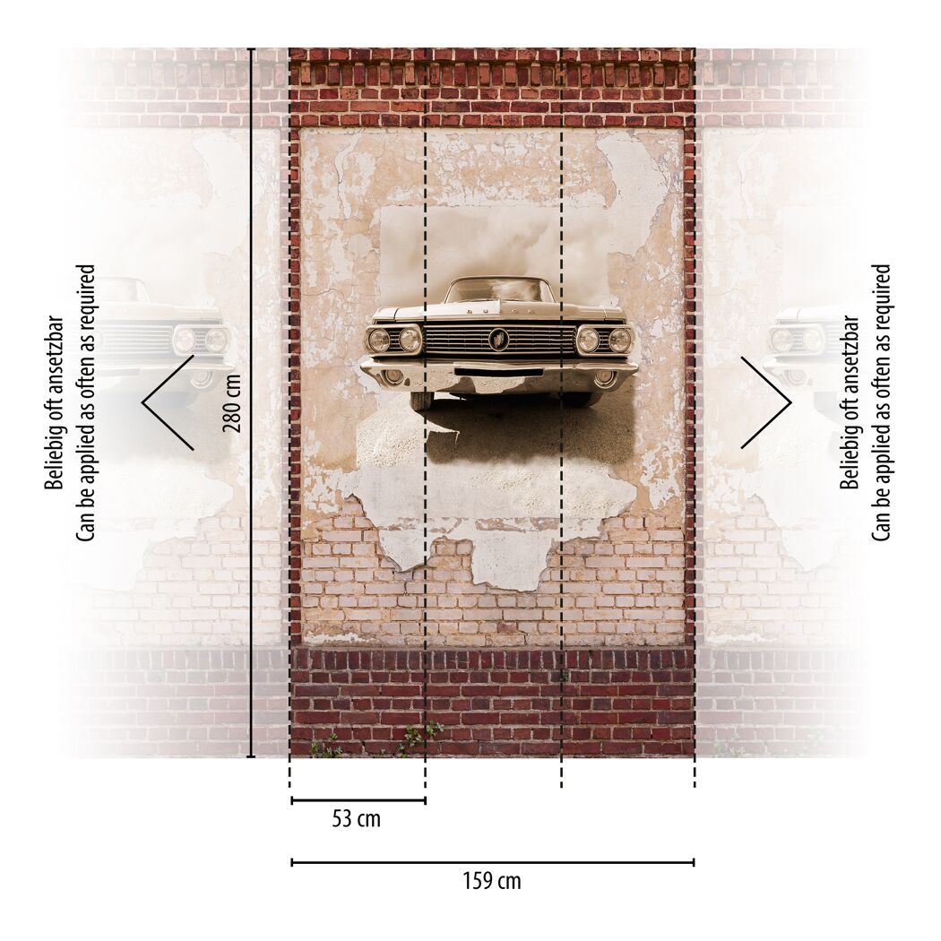 Fototapete Oldtimer an Backsteinwand