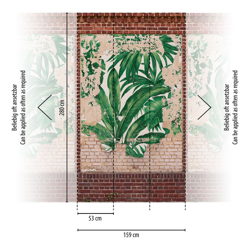 Vliestapete 'The Wall II' Stein Palme grün 3-teilig 1,59 x 2,80 m