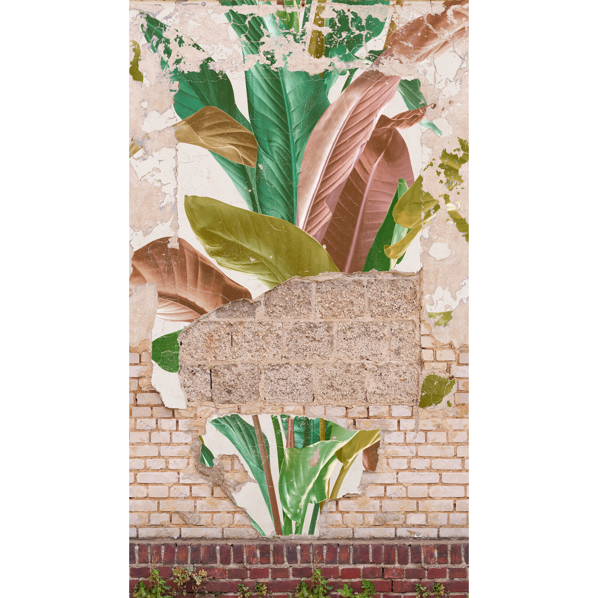 Vliestapete 'The Wall II' Stein Palme grün/rosa 3-teilig 159 x 280 cm + product picture