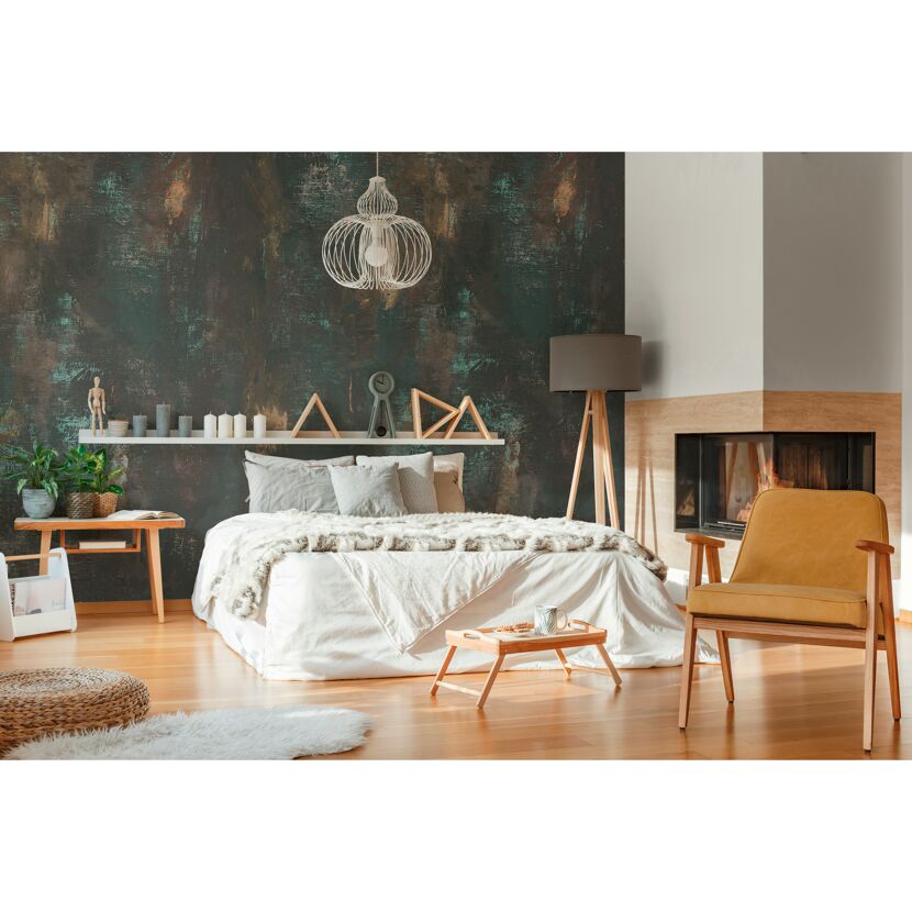 Schlafzimmer mit Fototapete Betonoptik