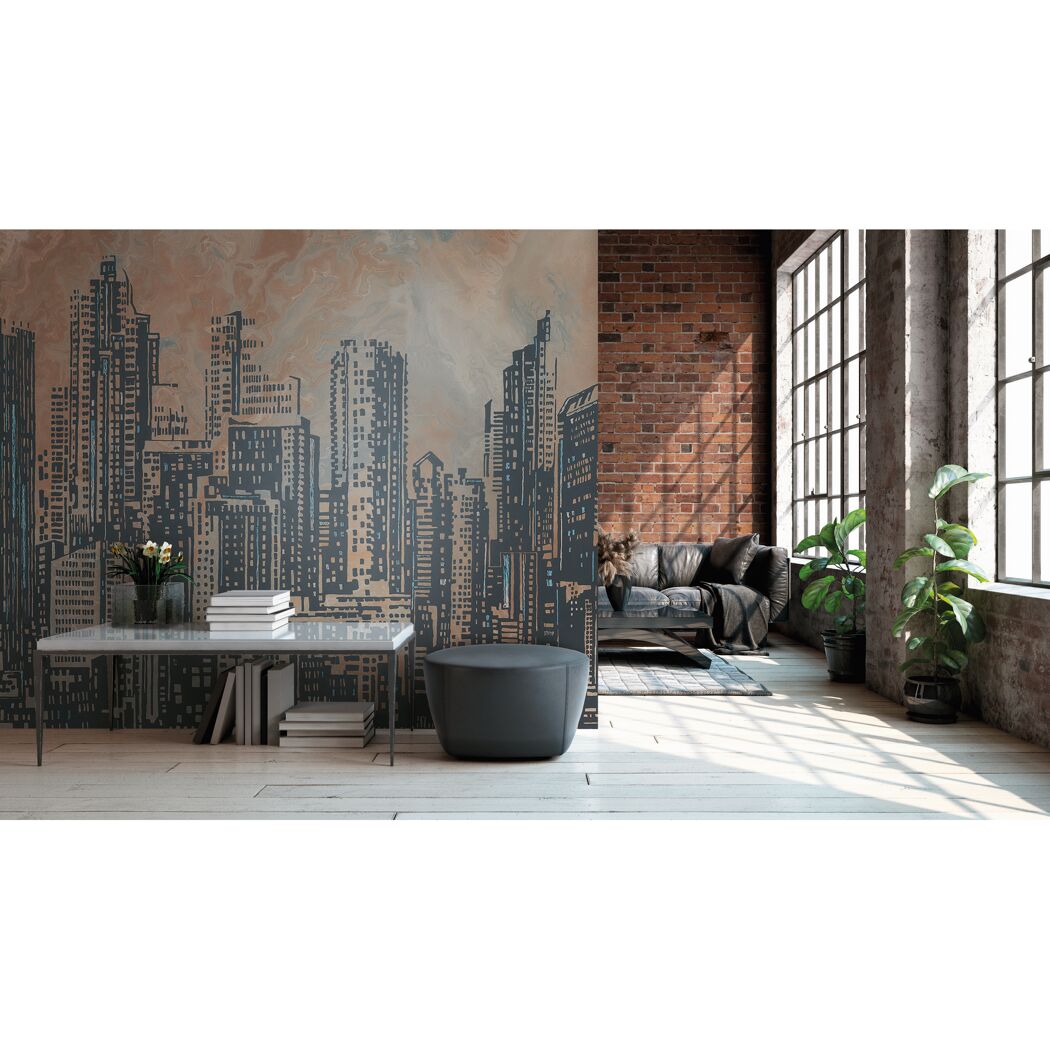 Wohnzimmer mit Fototapete Skyline
