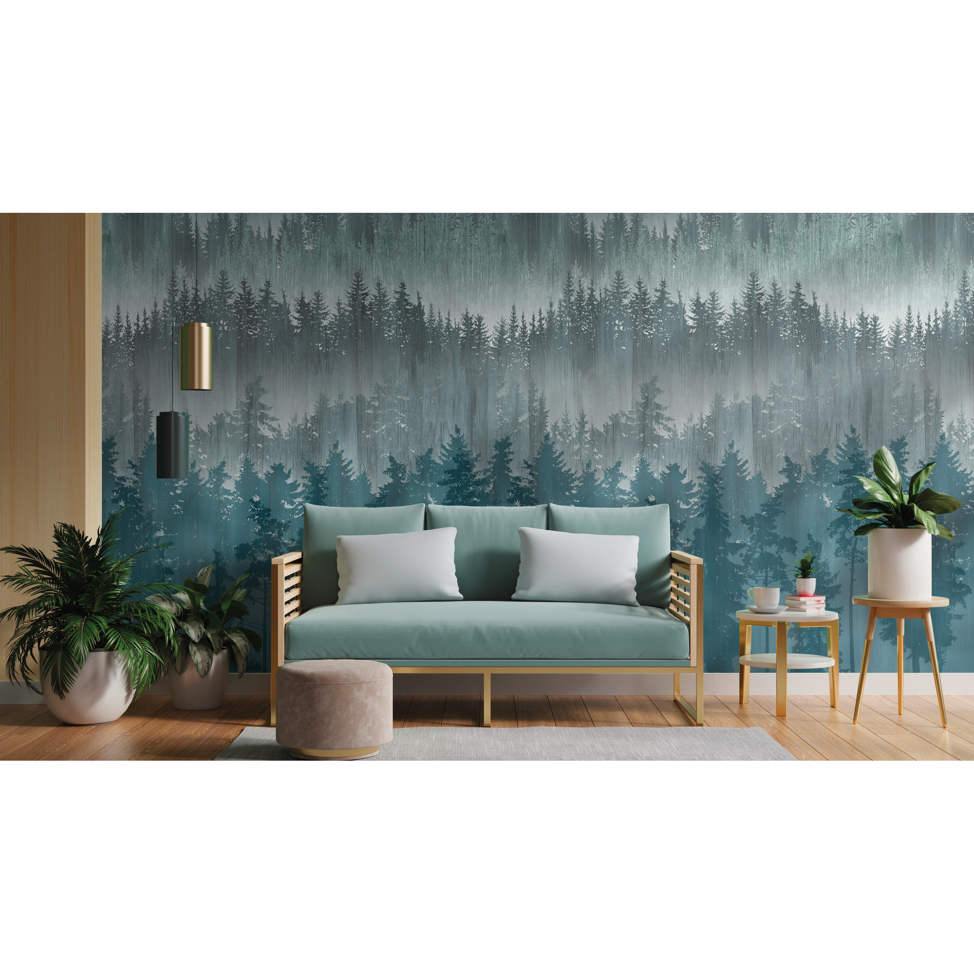 Vliestapete 'The Wall II' Wald aquarell blau 3-teilig 159 x 280 cm + product picture