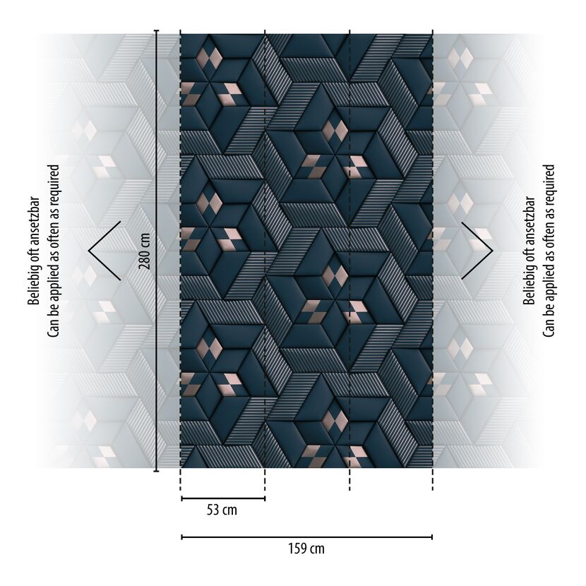 Blau-kupferne Fototapete mit geometrischem Muster
