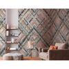 Wohnzimmer mit grafischer Tapete in Grau und Beige