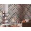 Wohnzimmer mit grafischer Tapete in Grau und Beige