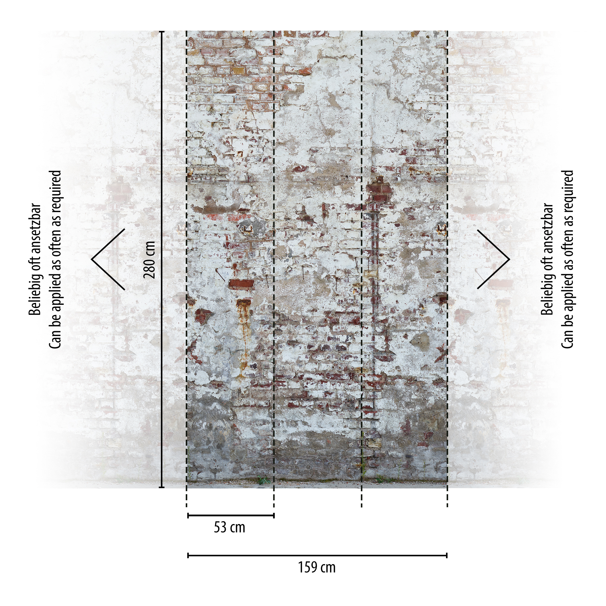Vliestapete 'The Wall II' Steinwand Used grau 3-teilig 159 x 280 cm + product picture