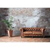 Ledersofa und Pflanze vor Backsteinwand