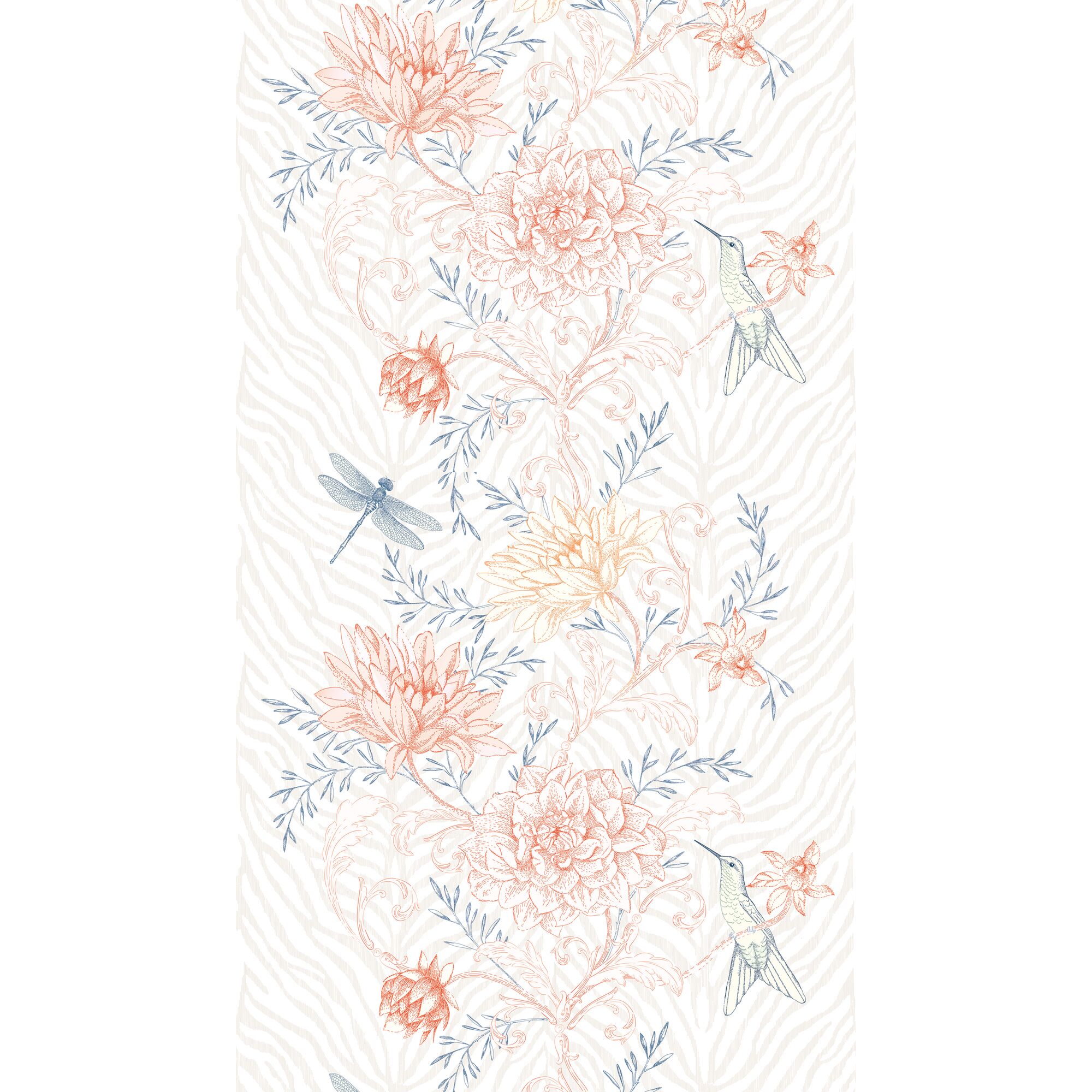 Blumenmuster mit Kolibris und Libelle