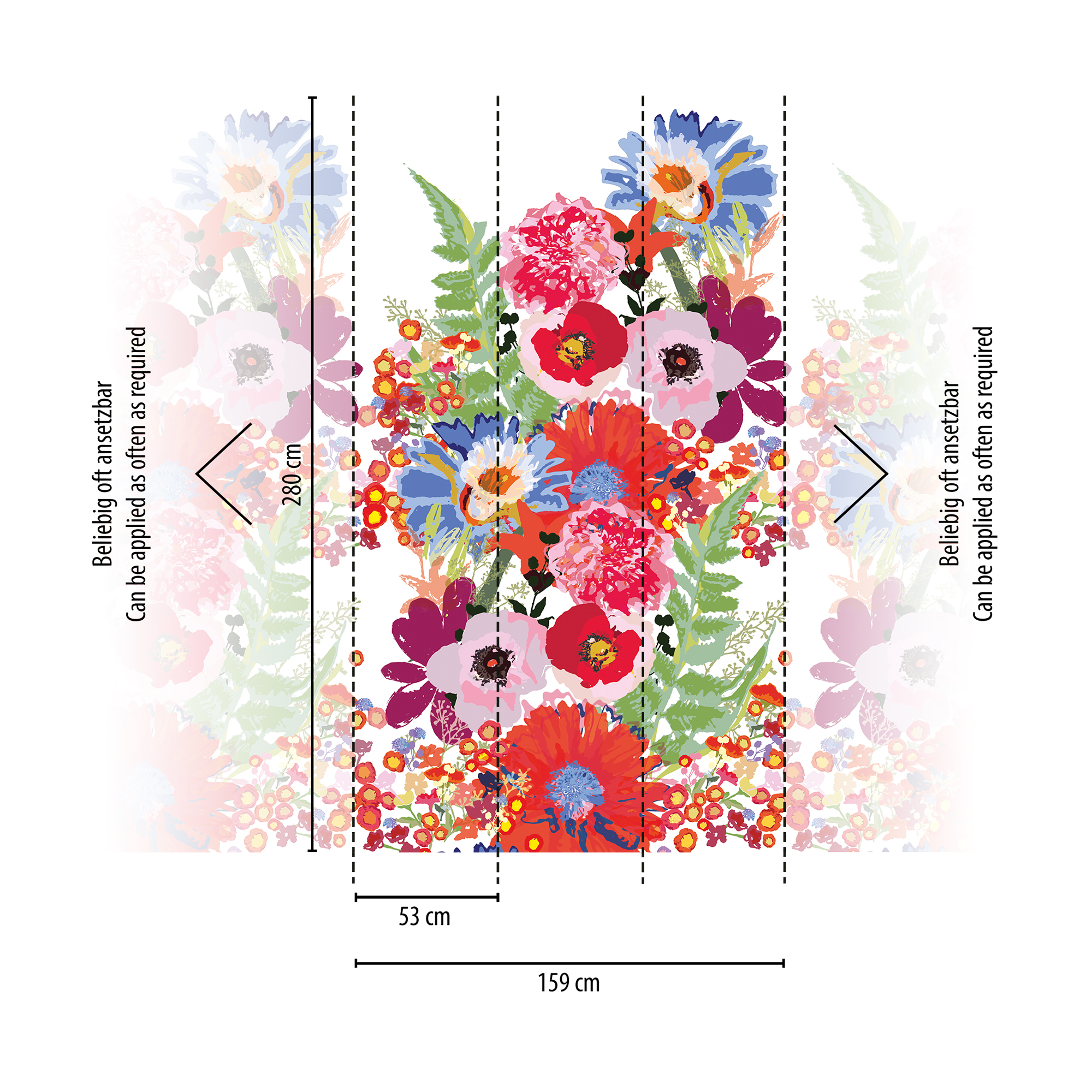 Vliestapete 'The Wall II' Blumenbouquet rot 3-teilig 159 x 280 cm + product picture