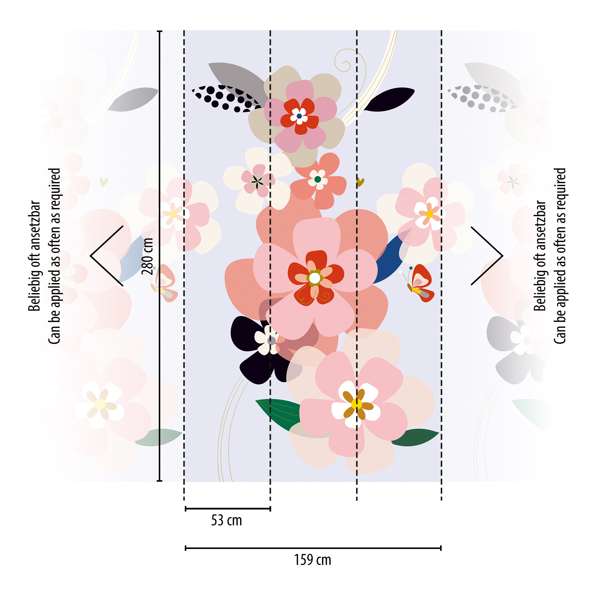 Vliestapete 'The Wall II' Retro Blumen hellblau 3-teilig 159 x 280 cm + product picture