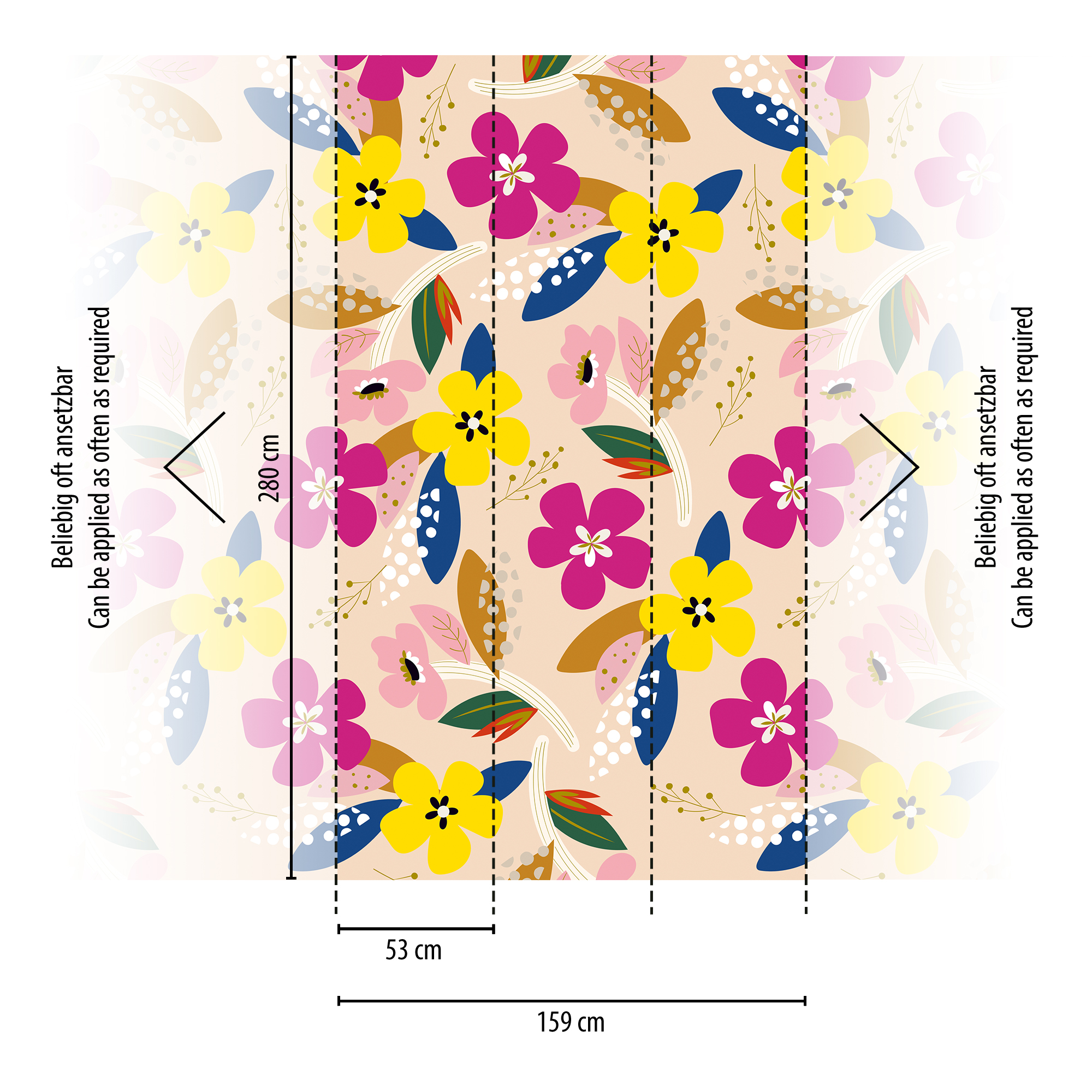 Vliestapete 'The Wall II' bunte Blumen pink 3-teilig 159 x 280 cm + product picture