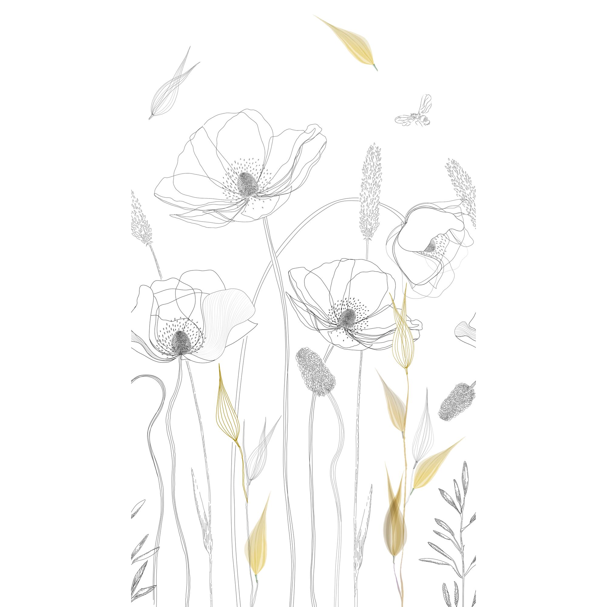 Zeichnung von Mohnblumen und Gräsern