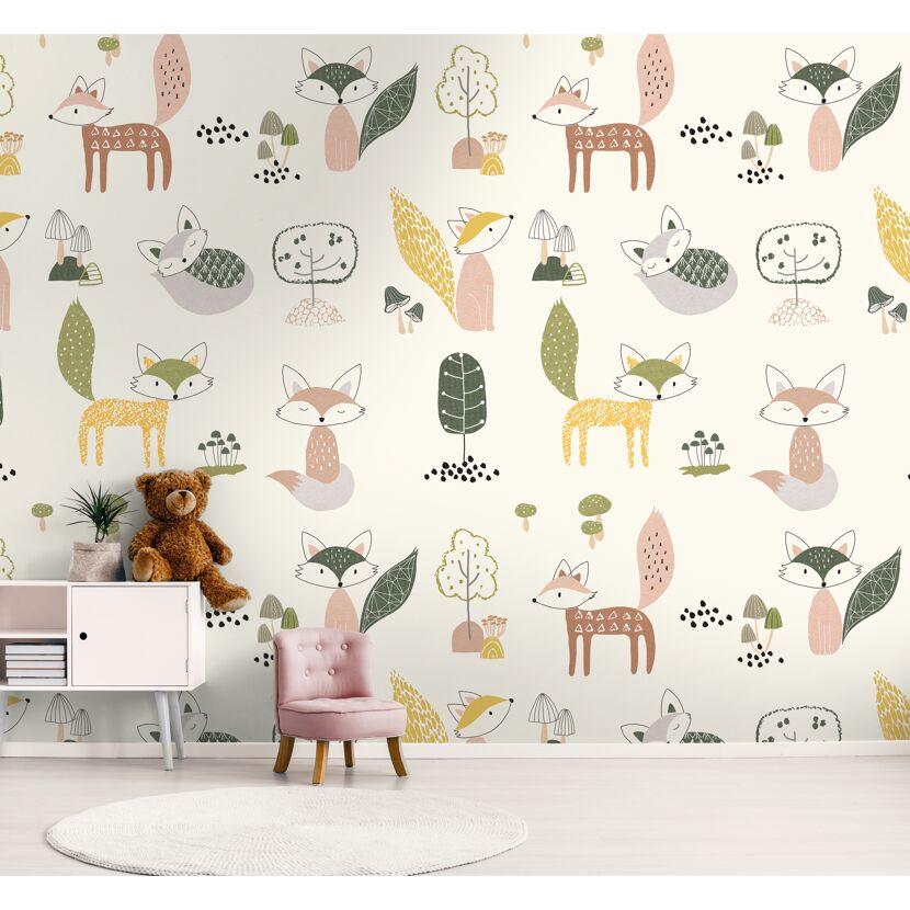Vliestapete 'The Wall II' Kinder Füchse beige 3-teilig 1,59 x 2,80 m