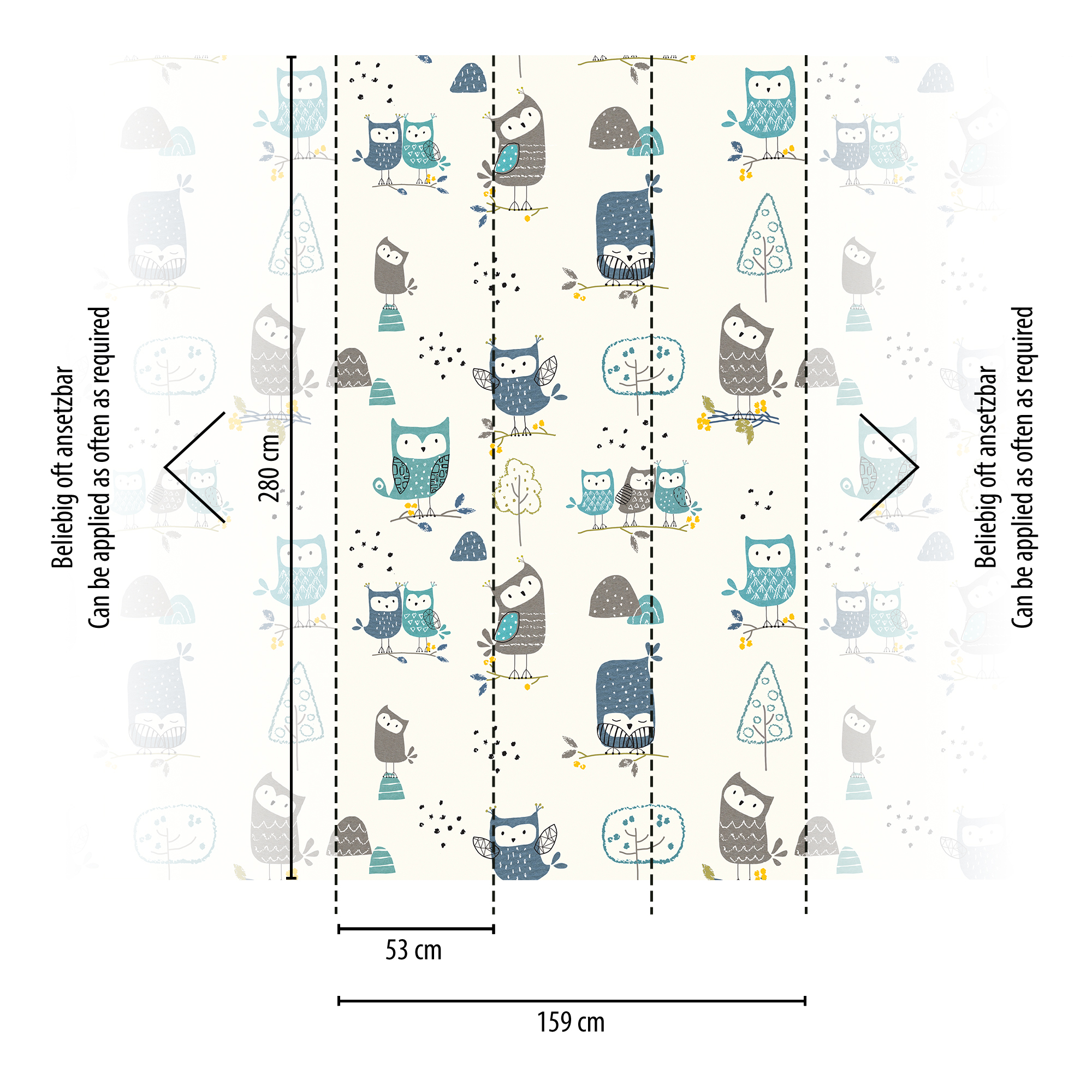 Vliestapete 'The Wall II' Kinder Eulen blau 3-teilig 159 x 280 cm + product picture