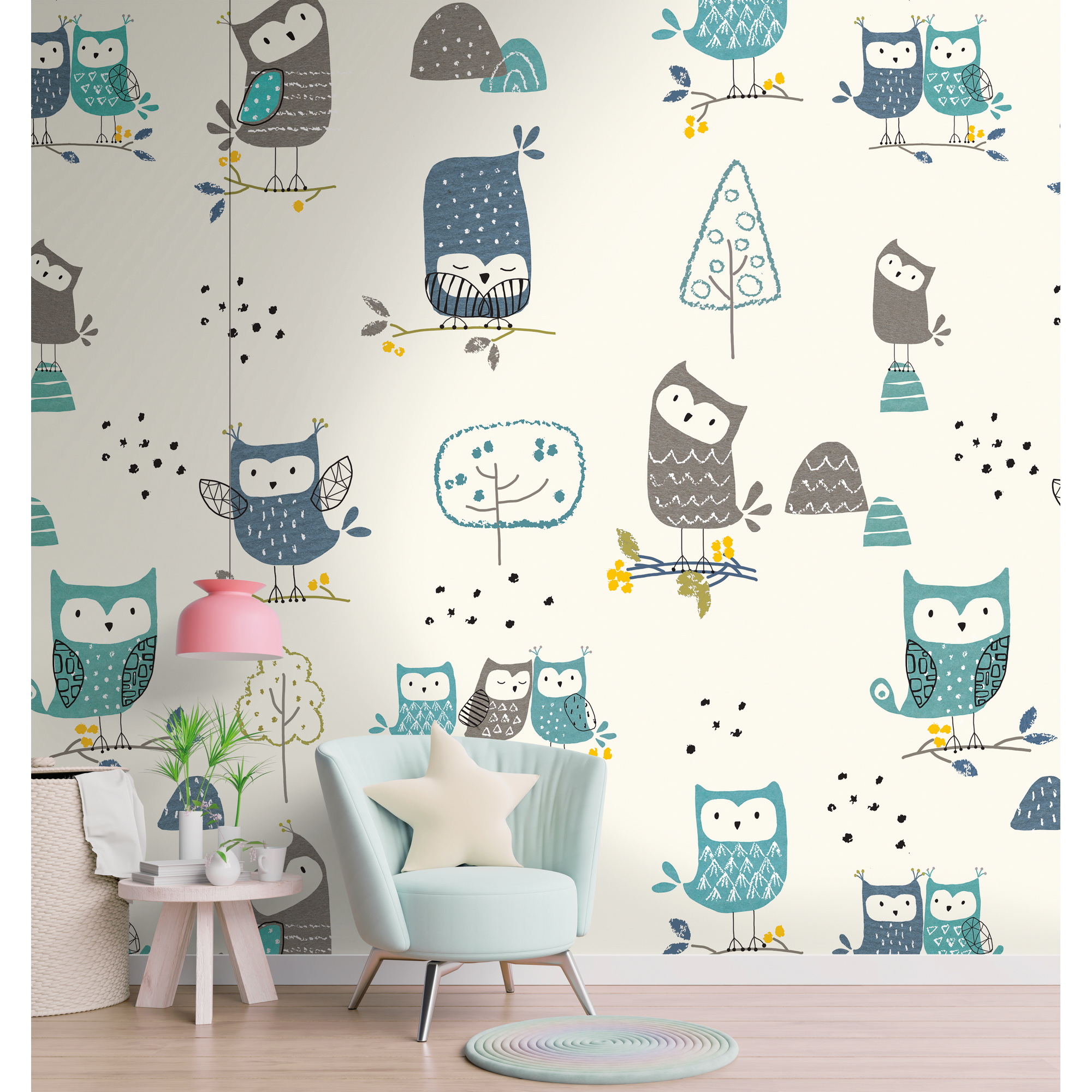 Vliestapete 'The Wall II' Kinder Eulen blau 3-teilig 159 x 280 cm + product picture