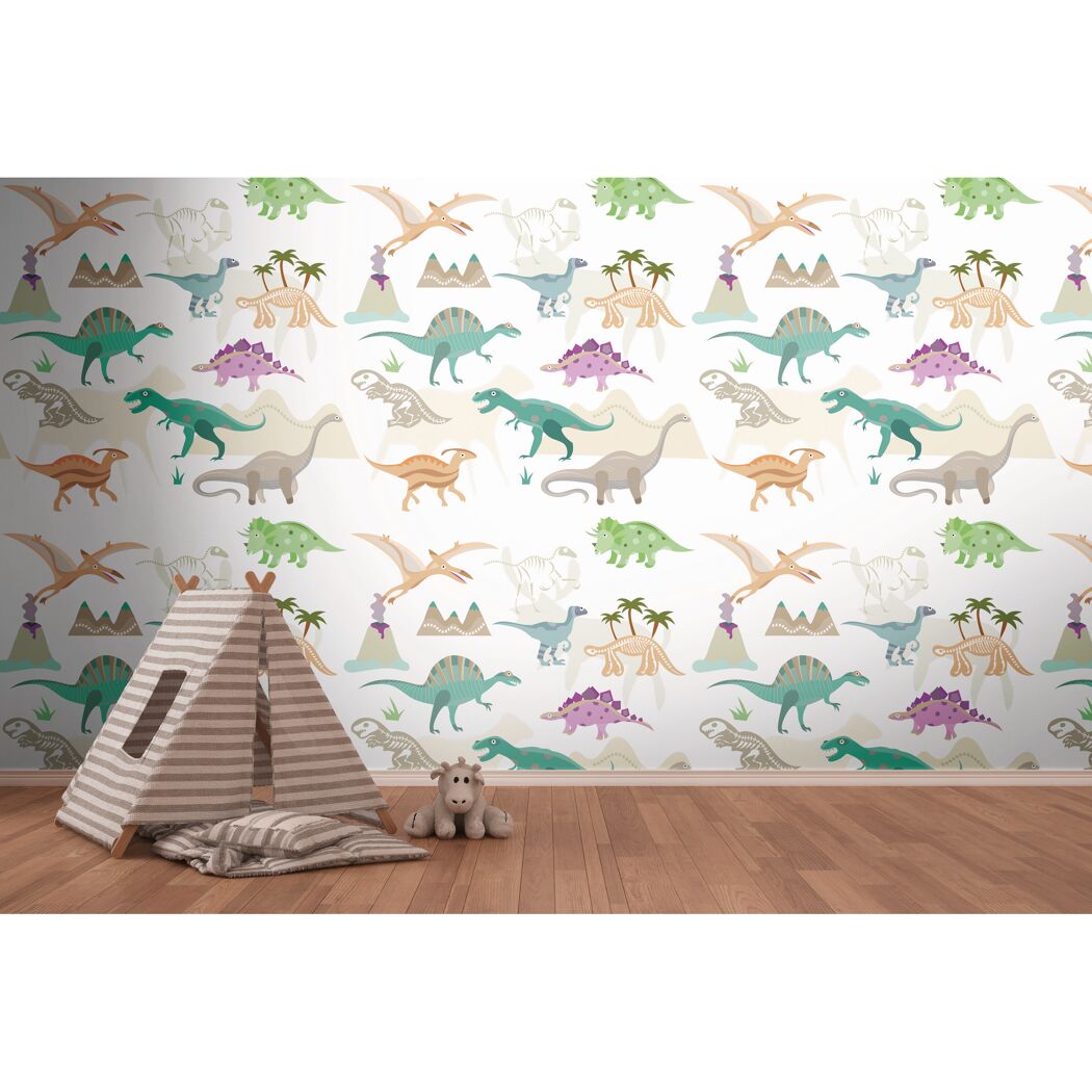 Kinderzimmer mit Dinosaurier Tapete und Tipi