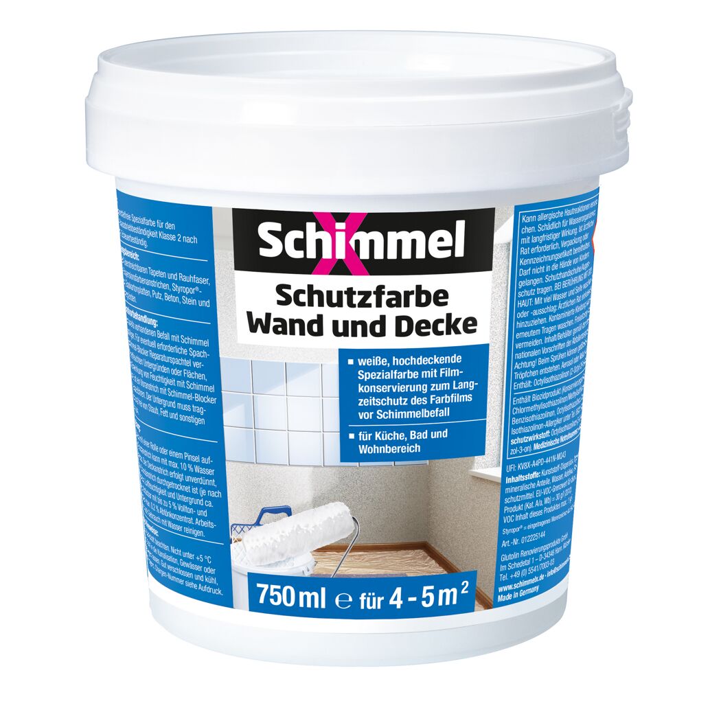 Weiße Schimmelschutzfarbe mit Farbrolle