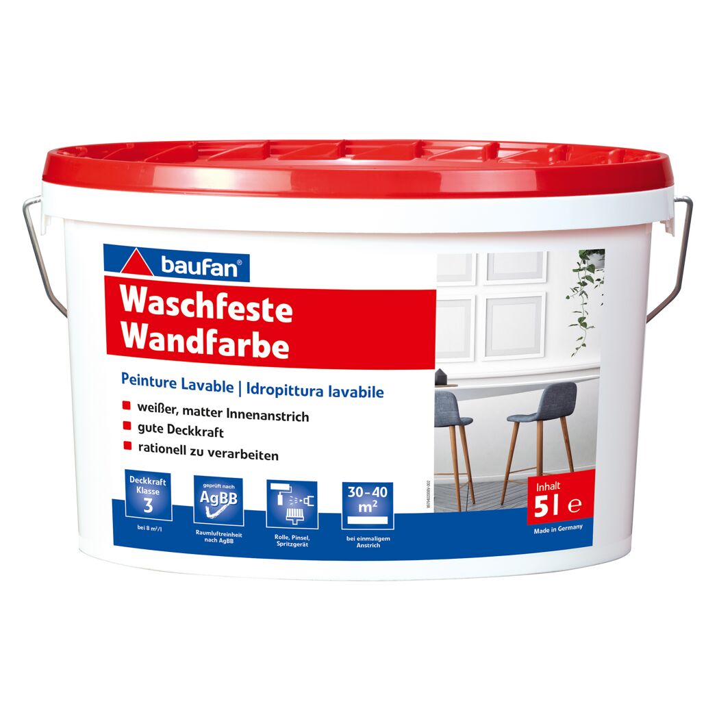 5 l Eimer weiße, waschfeste Wandfarbe von baufan