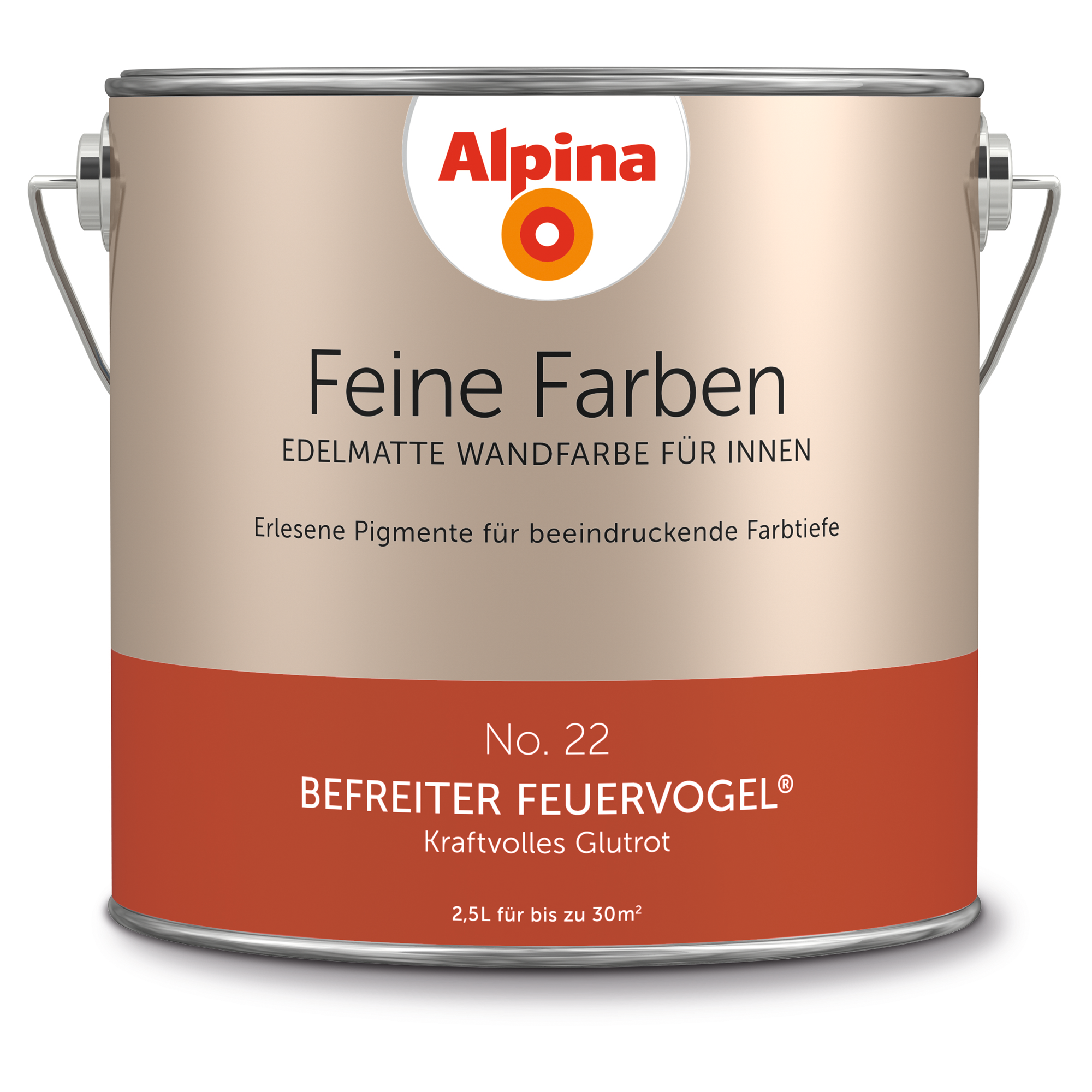 Alpina Wandfarbe 'Feine Farben' No. 22 'Befreiter Feuervogel', glutrot, 2,5 l