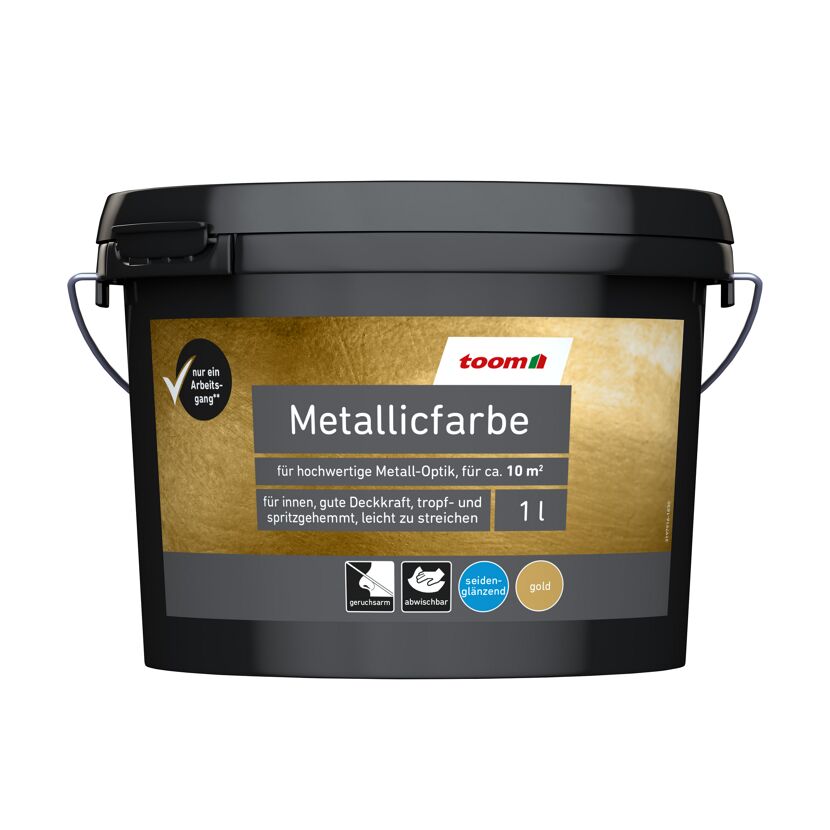 Goldene Metallicfarbe im Farbeimer