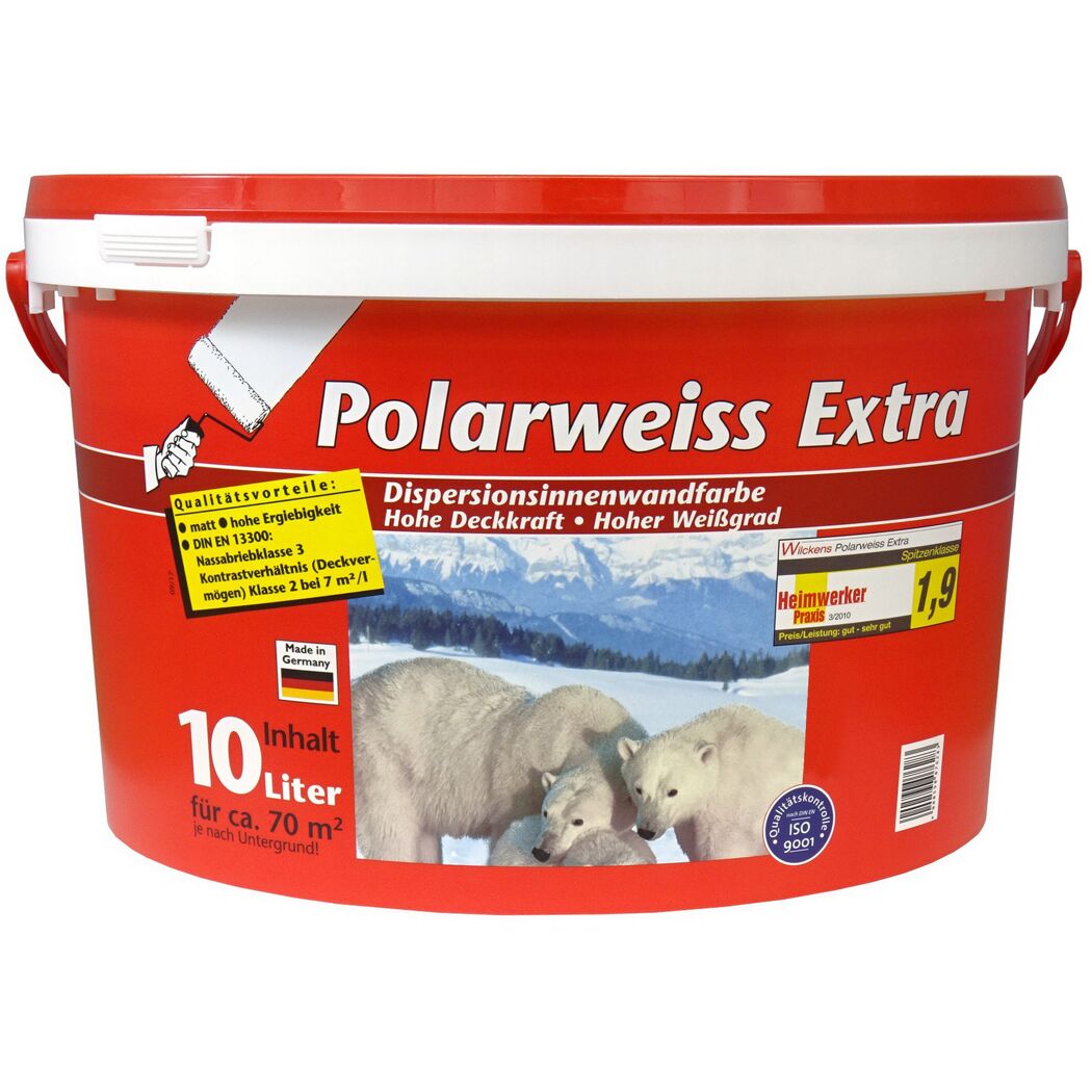 Eimer mit Polarweiss Extra Dispersionsinnenwandfarbe und Eisbären