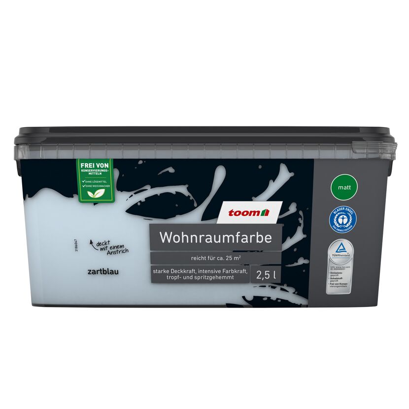 Eimer mit zartblauer matter Wohnraumfarbe von toom