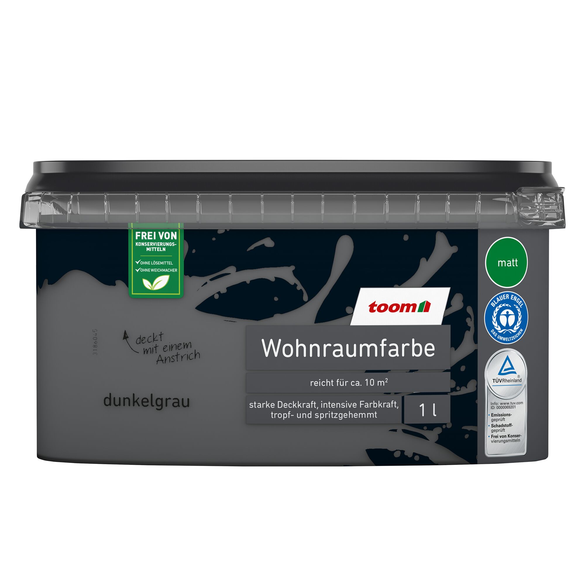 Eimer mit dunkelgrauer matter Wohnraumfarbe von toom