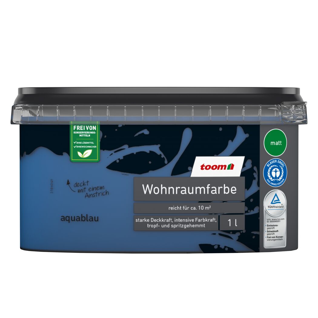 Toom Wohnraumfarbe Aquablau, 1 Liter, matt.