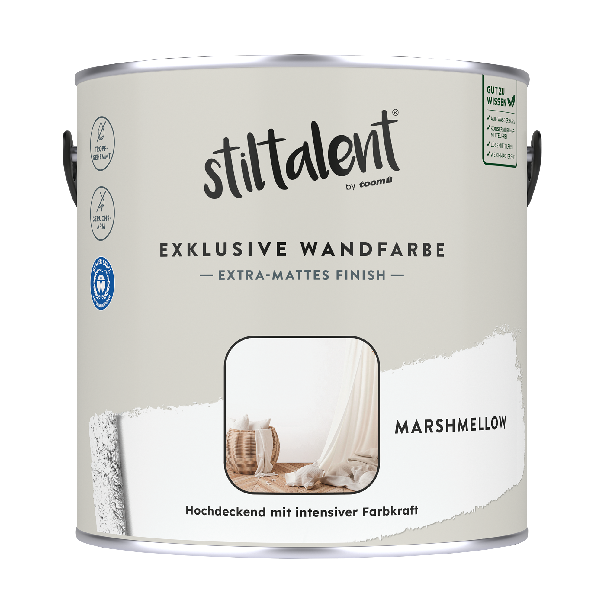 Wandfarbe 'Marshmellow' weiß matt 2,5 l + product picture