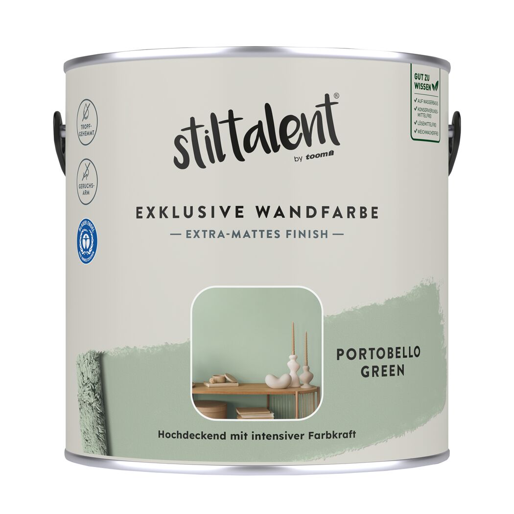 Dose mit grüner Wandfarbe Portobello Green