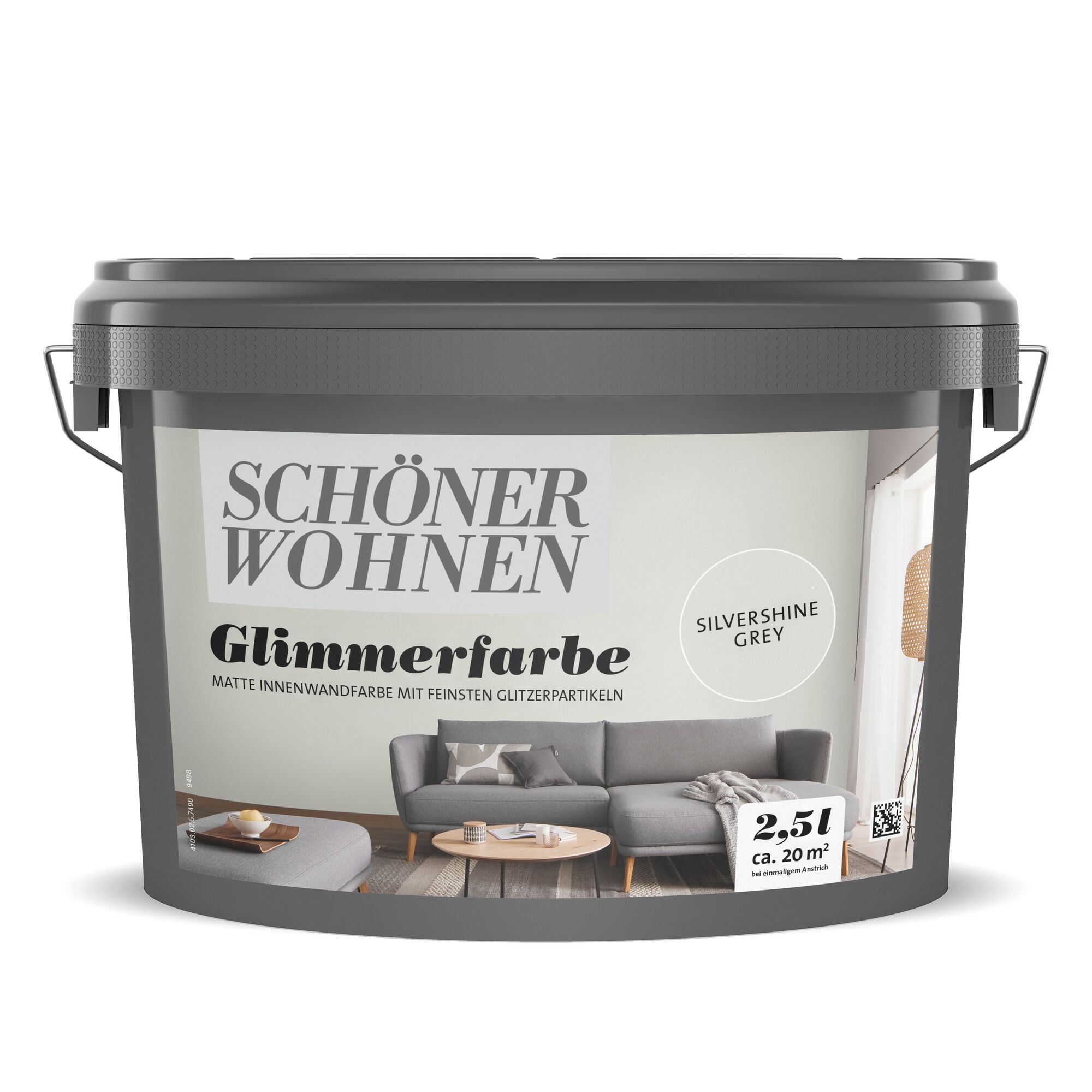 2,5 l Eimer SCHÖNER WOHNEN Glimmerfarbe Silvershine Grey