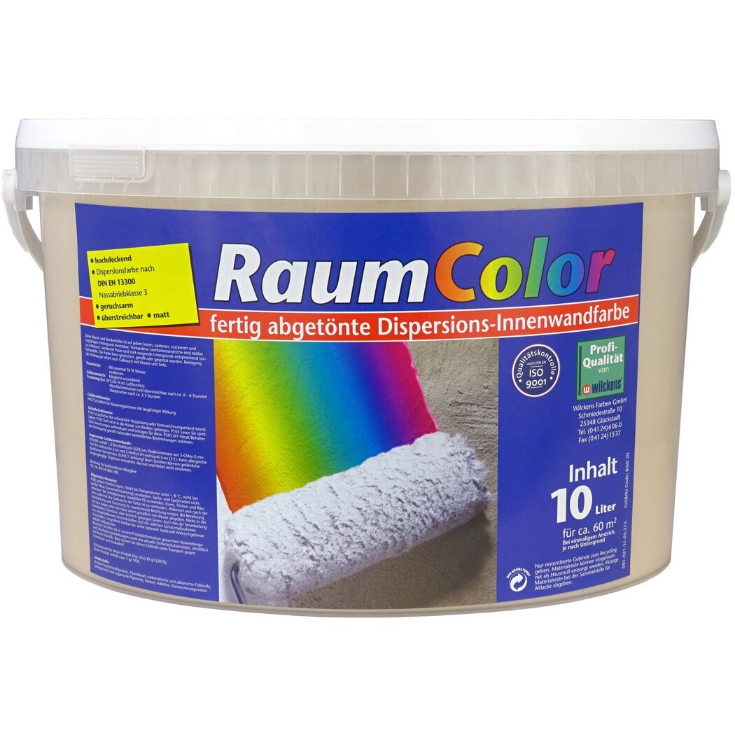 10 Liter Eimer RaumColor Dispersions-Innenwandfarbe Latte Macchiato mit Farbrolle