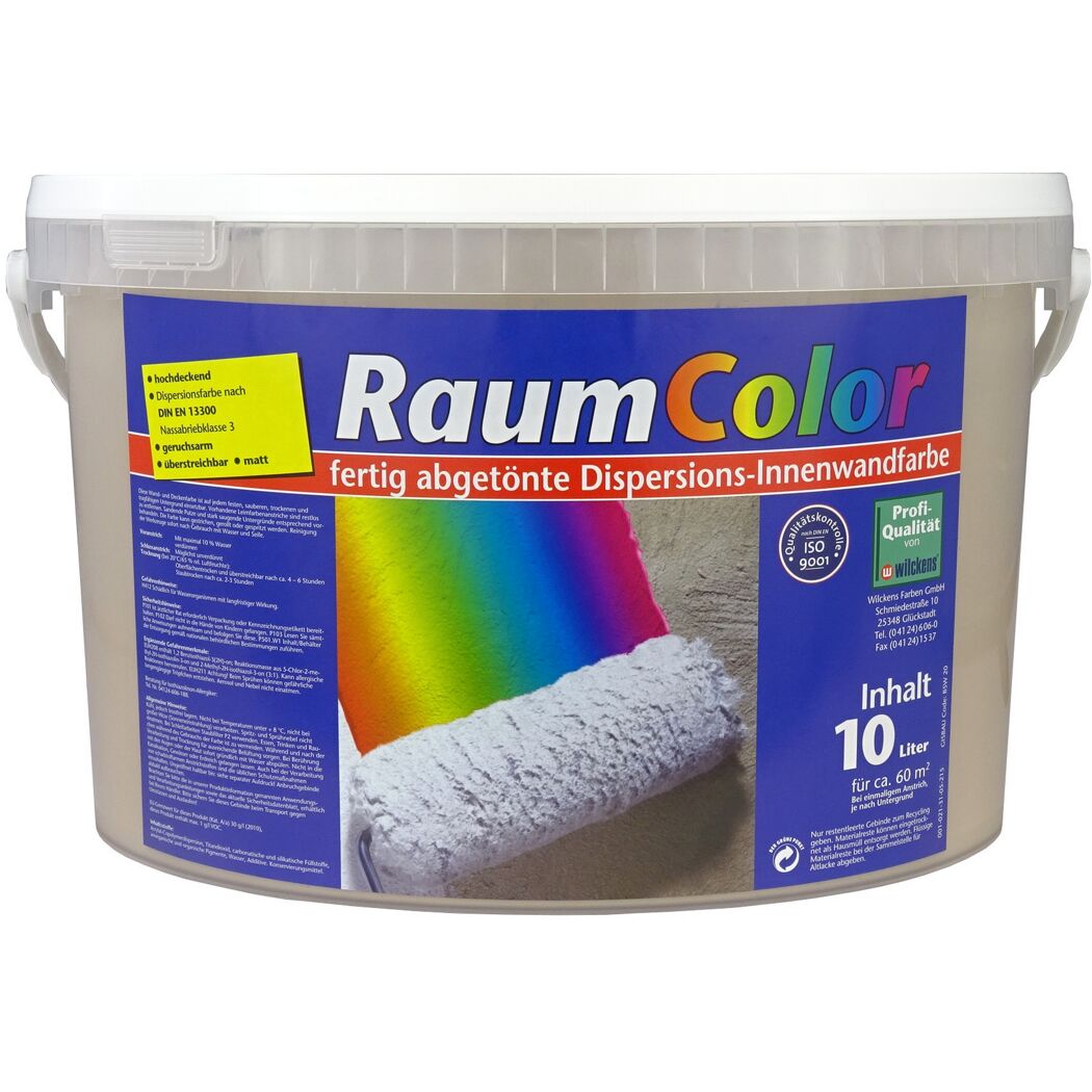 10 Liter Eimer RaumColor Dispersions-Innenwandfarbe mit Farbrolle