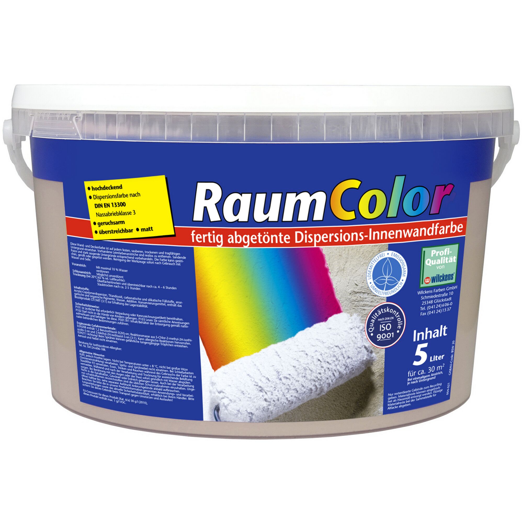5 Liter Eimer RaumColor Wandfarbe in Cappuccino mit Farbrolle