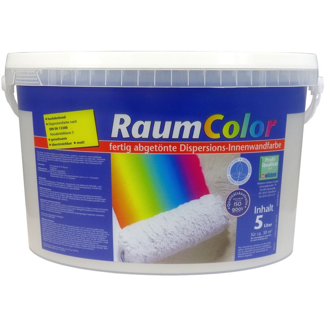 Eimer mit weißer Farbe und Farbrolle