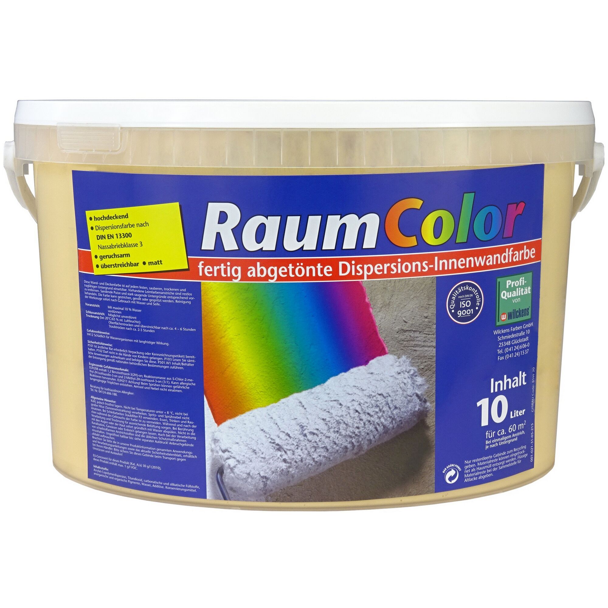 10-Liter-Eimer RaumColor Dispersionsfarbe in Beige mit Farbrolle