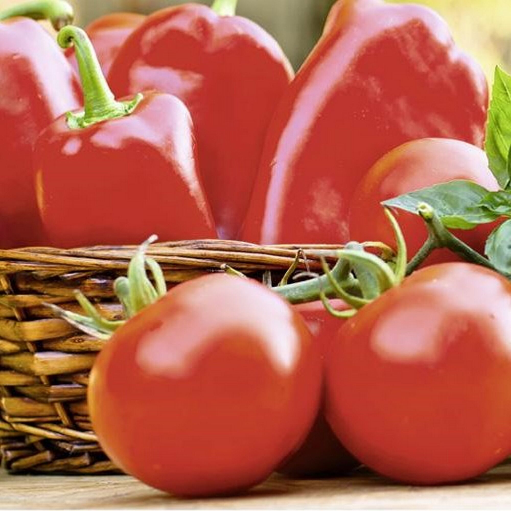 Rote Paprika und Tomaten im Korb