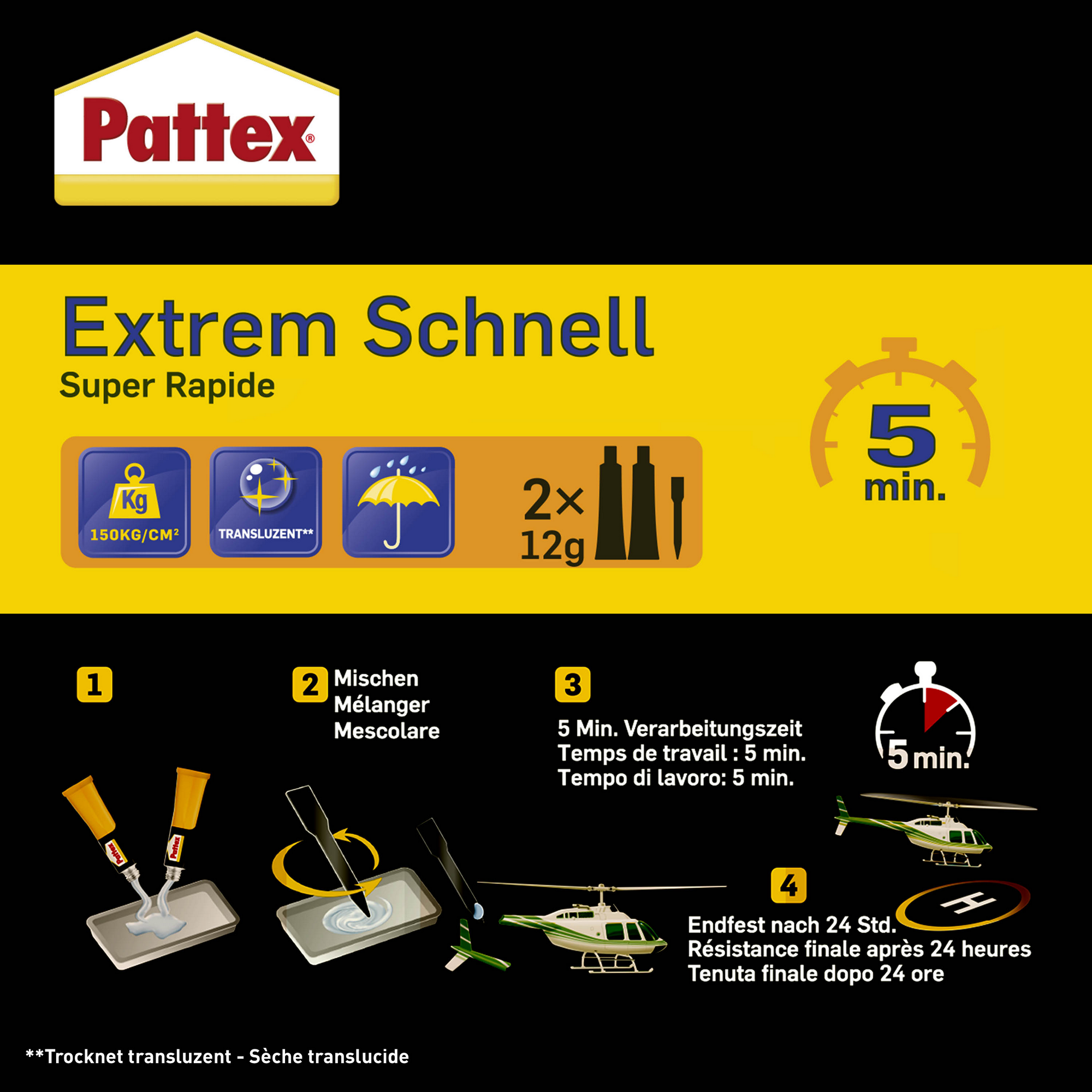 2-Komponenten-Kleber 'Kraft-Mix Extrem Schnell' transparent 2 x 12 g + product picture