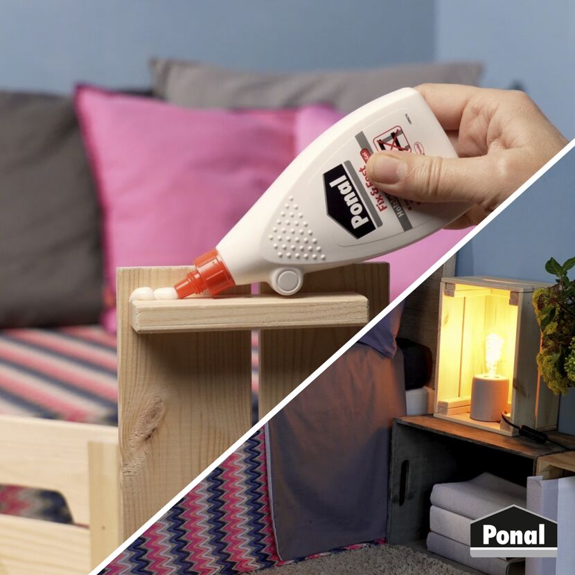 Person verklebt Holz mit Ponal Fix & Fest Holzleim