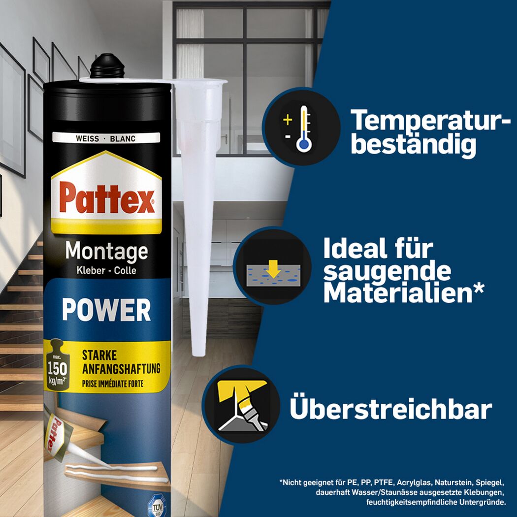 Pattex Montagekleber Power, Kartusche, weiß