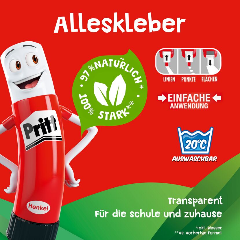 Pritt Klebestift: 97 % natürlich, transparent, auswaschbar