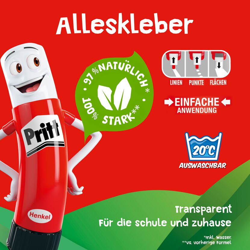 Pritt Alleskleber, 97 % natürlich, transparent, auswaschbar
