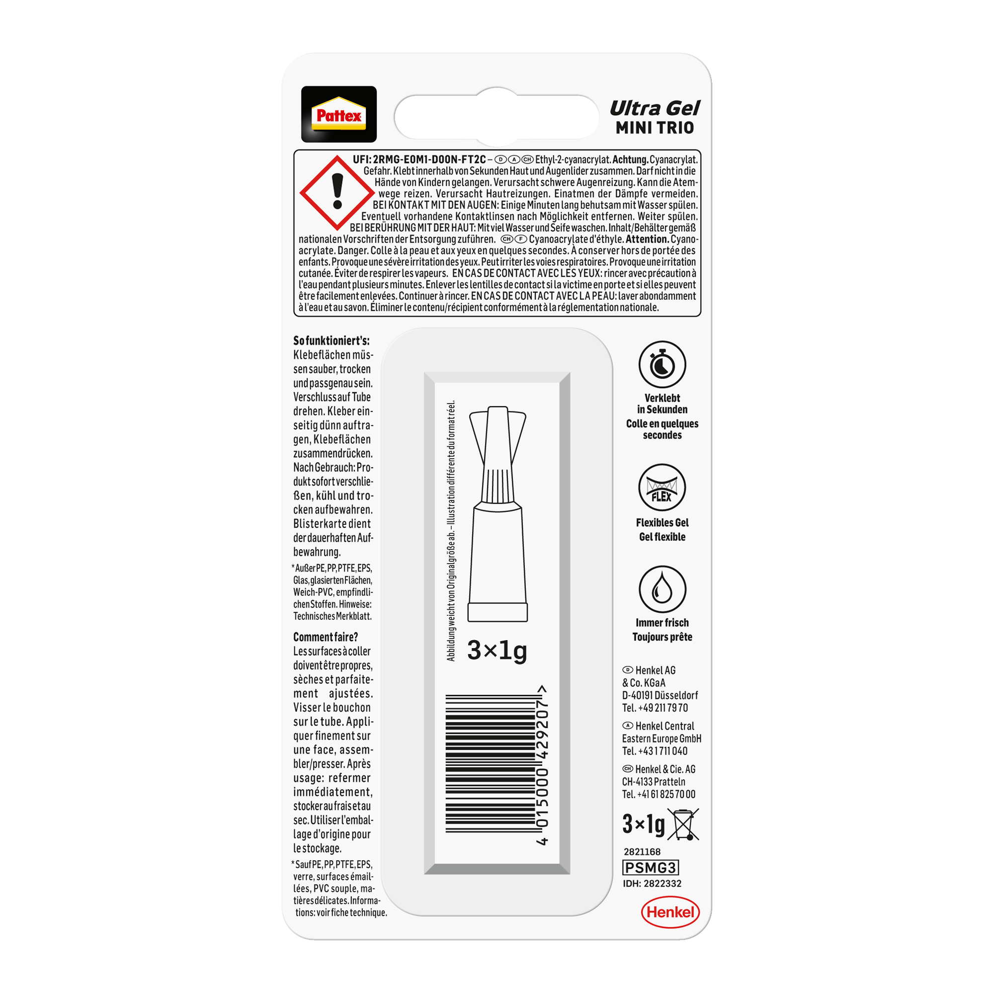 Sekundenkleber 'Mini Trio Gel' transparent 3 x 1 g