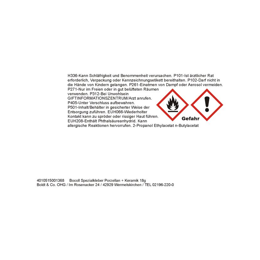 Gefahrhinweise für Bocoll Spezialkleber