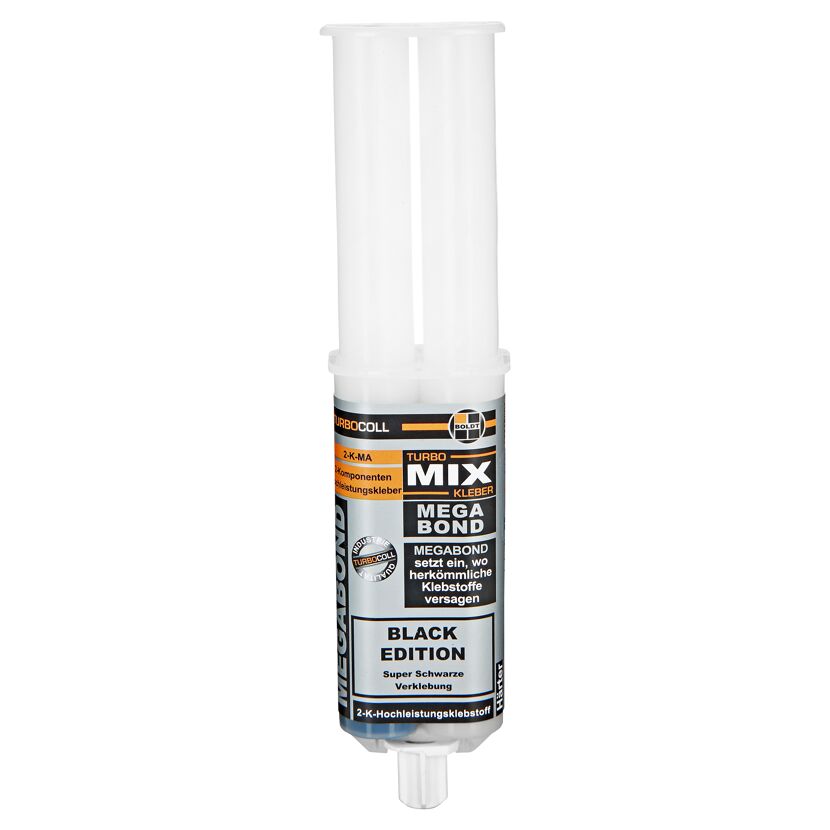 Tube mit Turbocoll Turbomix Mega Bond Black Edition 2-K-Hochleistungsklebstoff