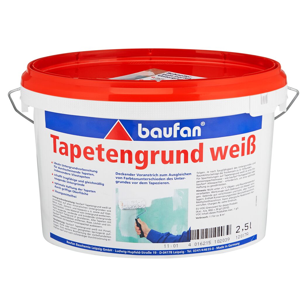 Eimer mit Tapetengrund und Farbrolle