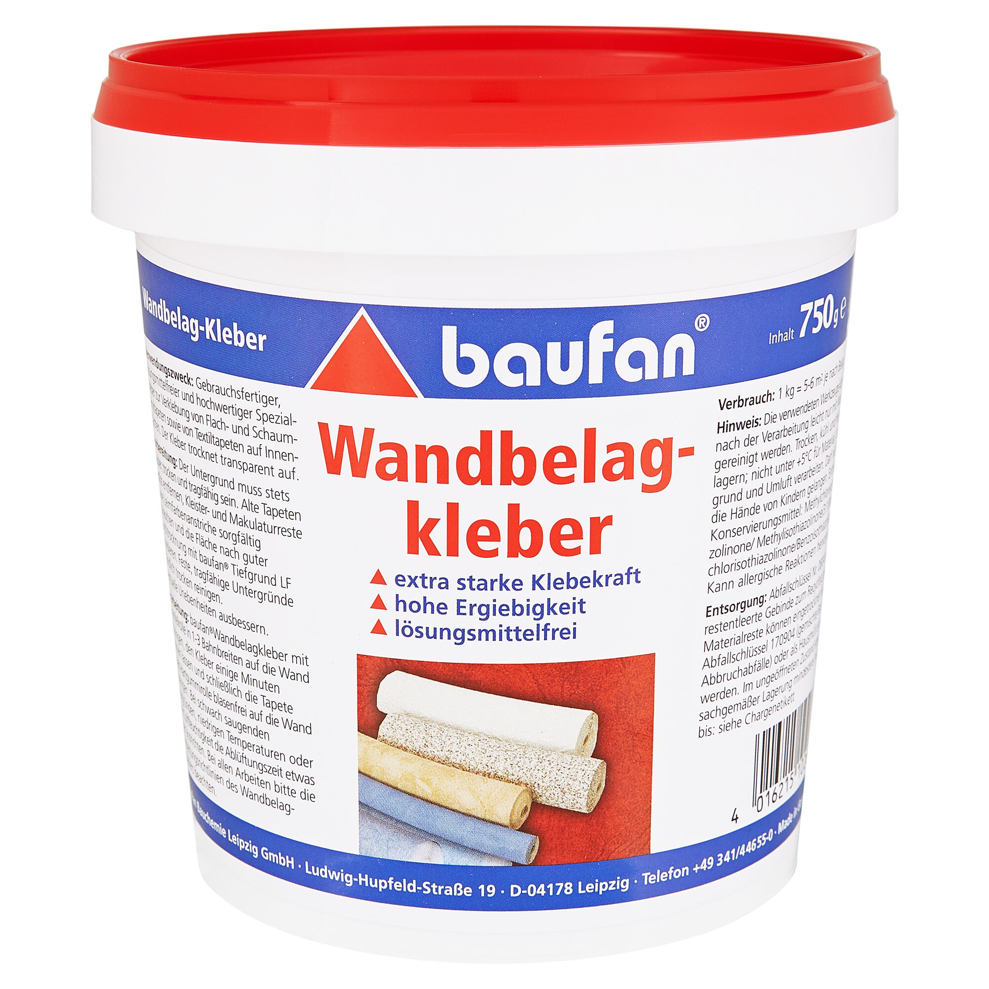 Weißer Eimer mit lösungsmittelfreiem Wandbelagkleber