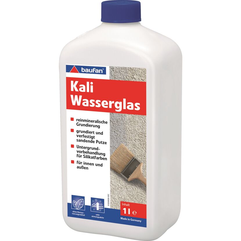 BauFan Kali Wasserglas, 1 l Flasche und Pinsel