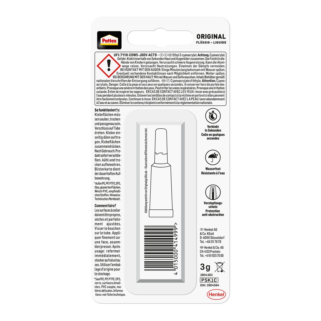 Pattex Sekundenkleber, 3g Tube